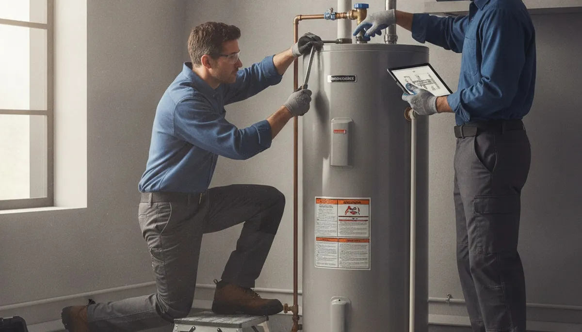 Plumber repairing water heater for Saint Charles, MO homes during winter service call
